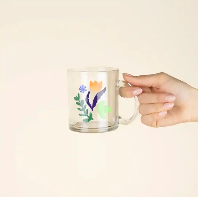 LINA: Tasses en verre. Impression en quadri 